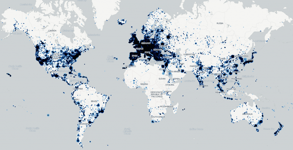 Map Using Google’s Deep Learning AI To Geolocate Global News Imagery